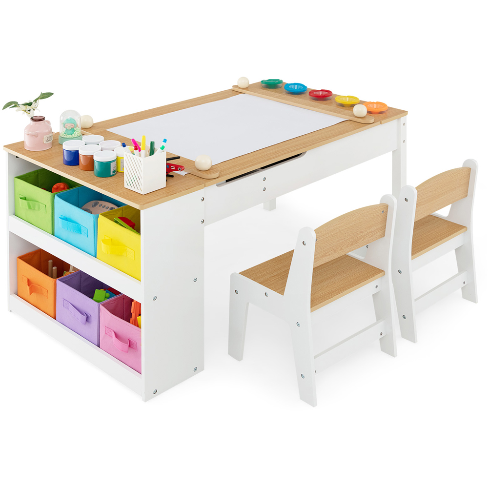 Costway 2 in 1 Natural Kids Art Easel Table and Chair Set Image 2