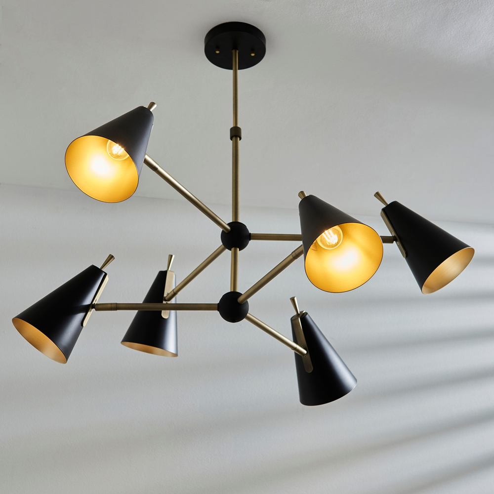 Merano Alta 6 Light Matt Black and Antique Brass Pendant Light Image 6