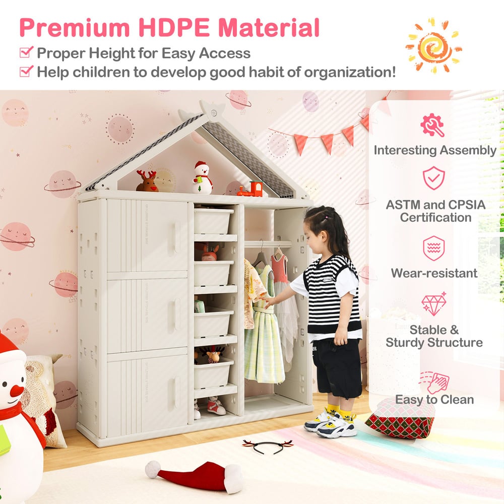Costway 3 Door 4 Shelf White Kids Storage Closet Image 5