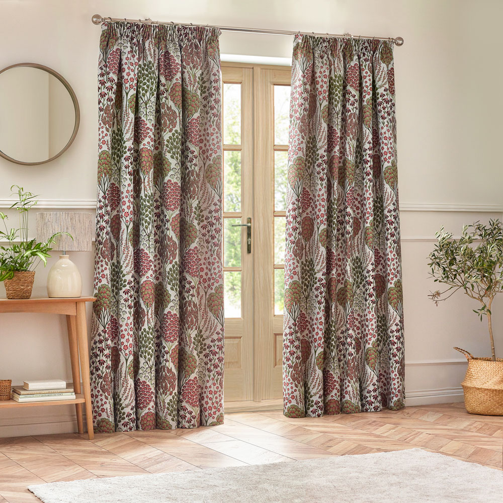 Wylder Ophelia Floral Jacquard Rednut Pencil Pleat Curtains 229 x 229cm Image 7