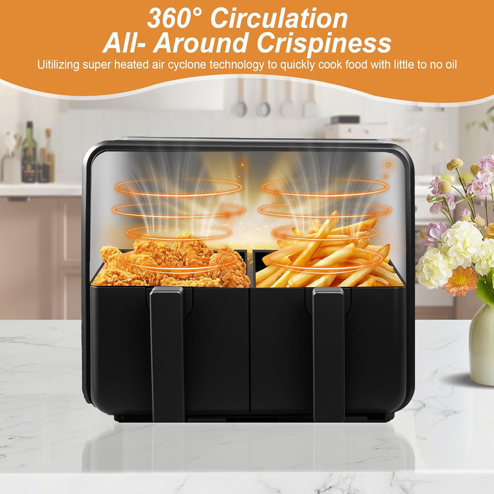 Alivio ZG033E-AIRFRYER Black Dual Basket 9L Air Fryer with LED Touch Screen 2200W Image 6