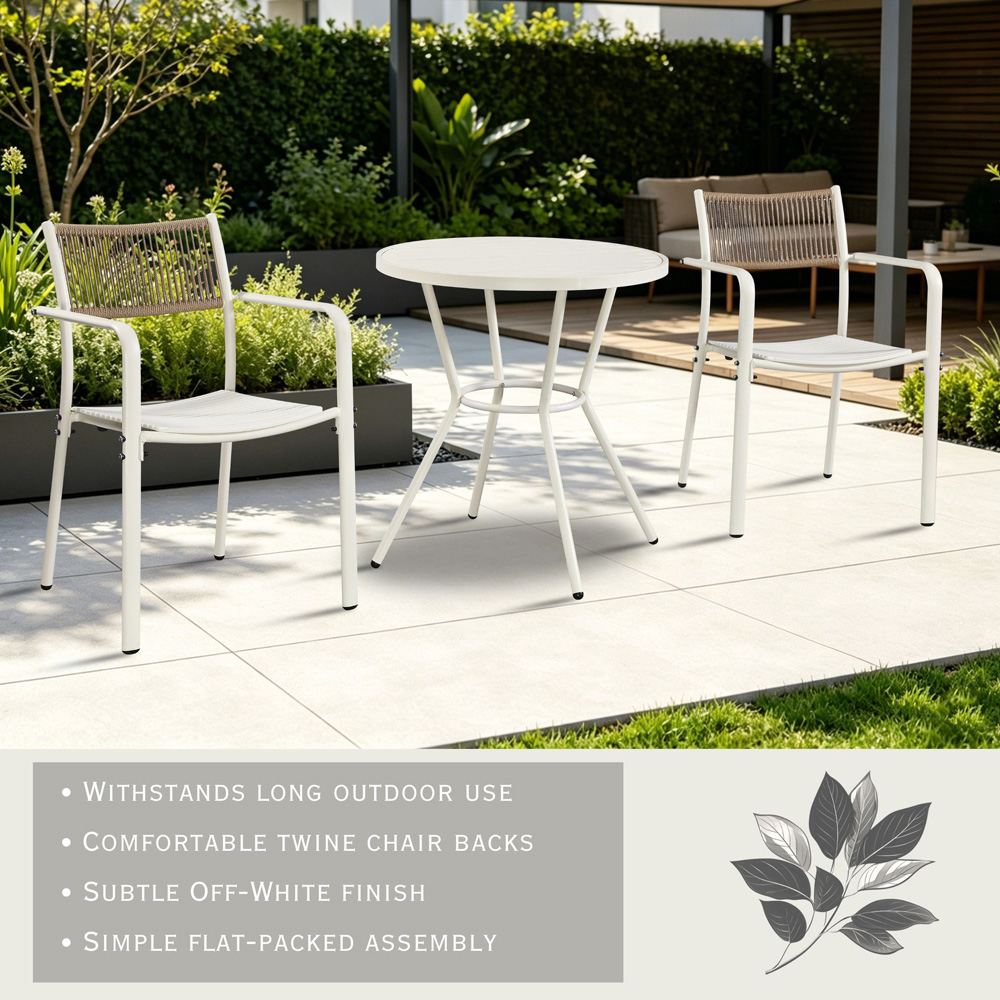Core Products 2 Seater White Rope Back Effect Round Plastic Table Garden Bistro Set Image 7