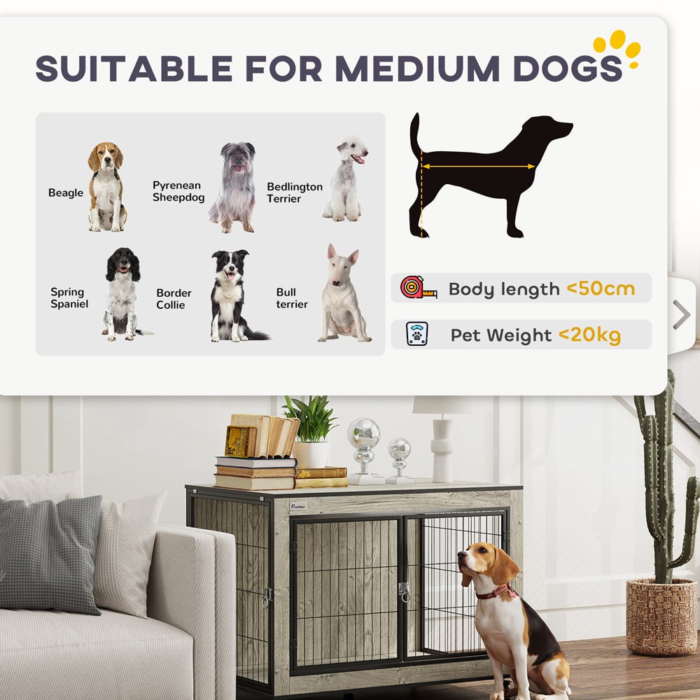 PawHut Medium Dog Crate Furniture on Wheels Image 8