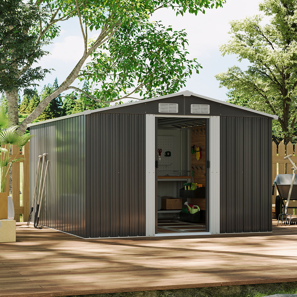 Living and Home 8.4 x 10ft Double Door Black Metal Garden Shed with Foundation Image 6