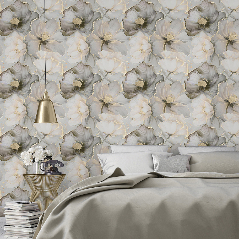 Muriva Bliss Floral Grey and Gold Wallpaper Image 3