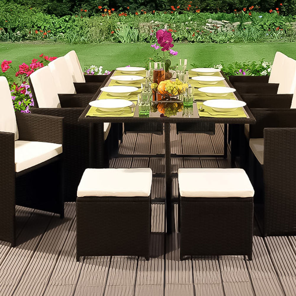 Brooklyn 12 Seater Rattan Cube Garden Dining Set Brown Image 2