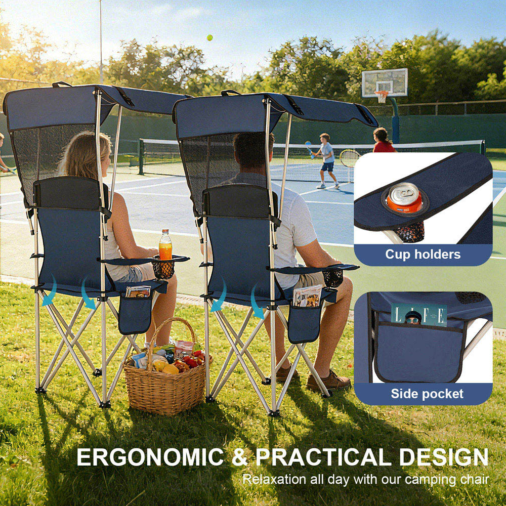 Willowmare Blue Portable Folding Camping Chair with Canopy Image 5