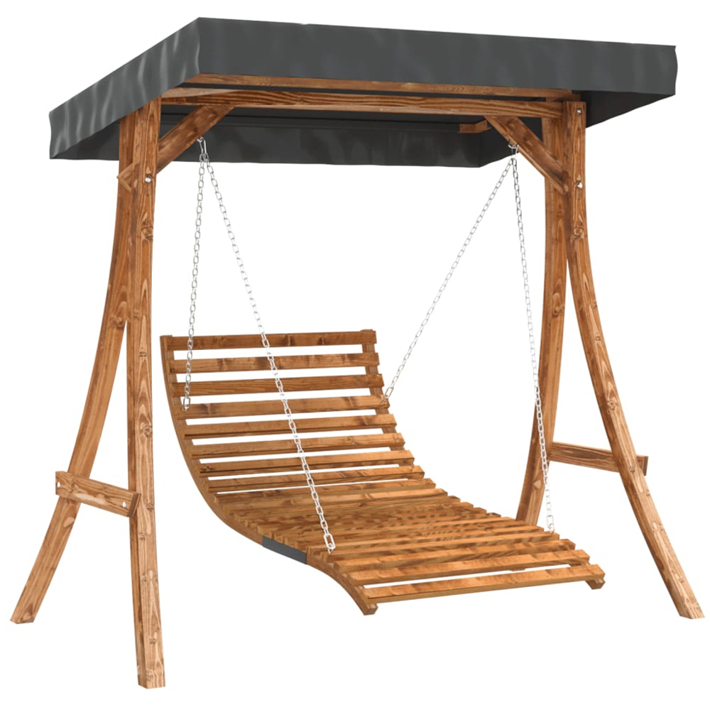 vidaXL Brown and Anthracite Solid Spruce Wood Swing Bed with Canopy Image 2