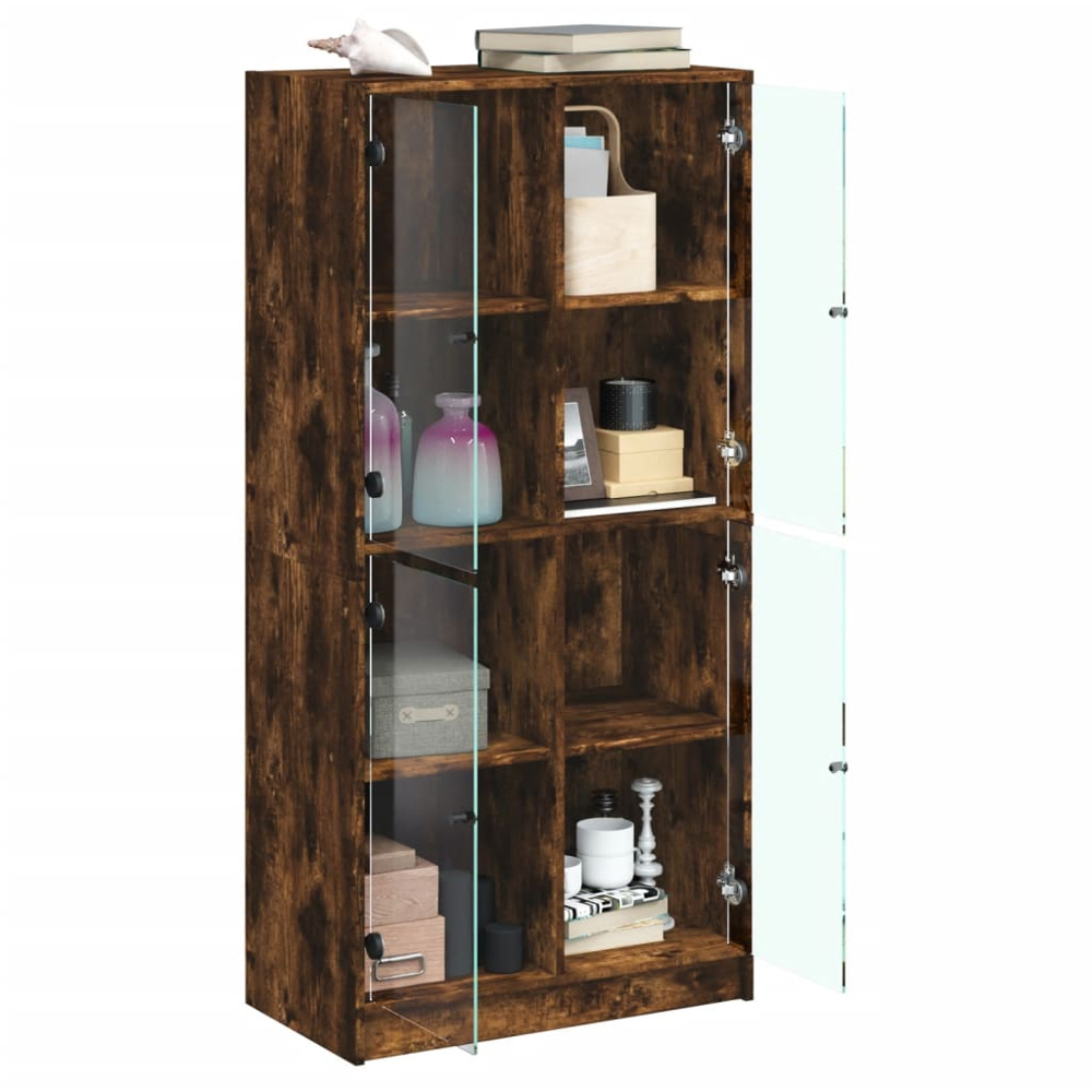 vidaXL 2 Glass Door 8 Shelf Smoked Oak Highboard Image 4