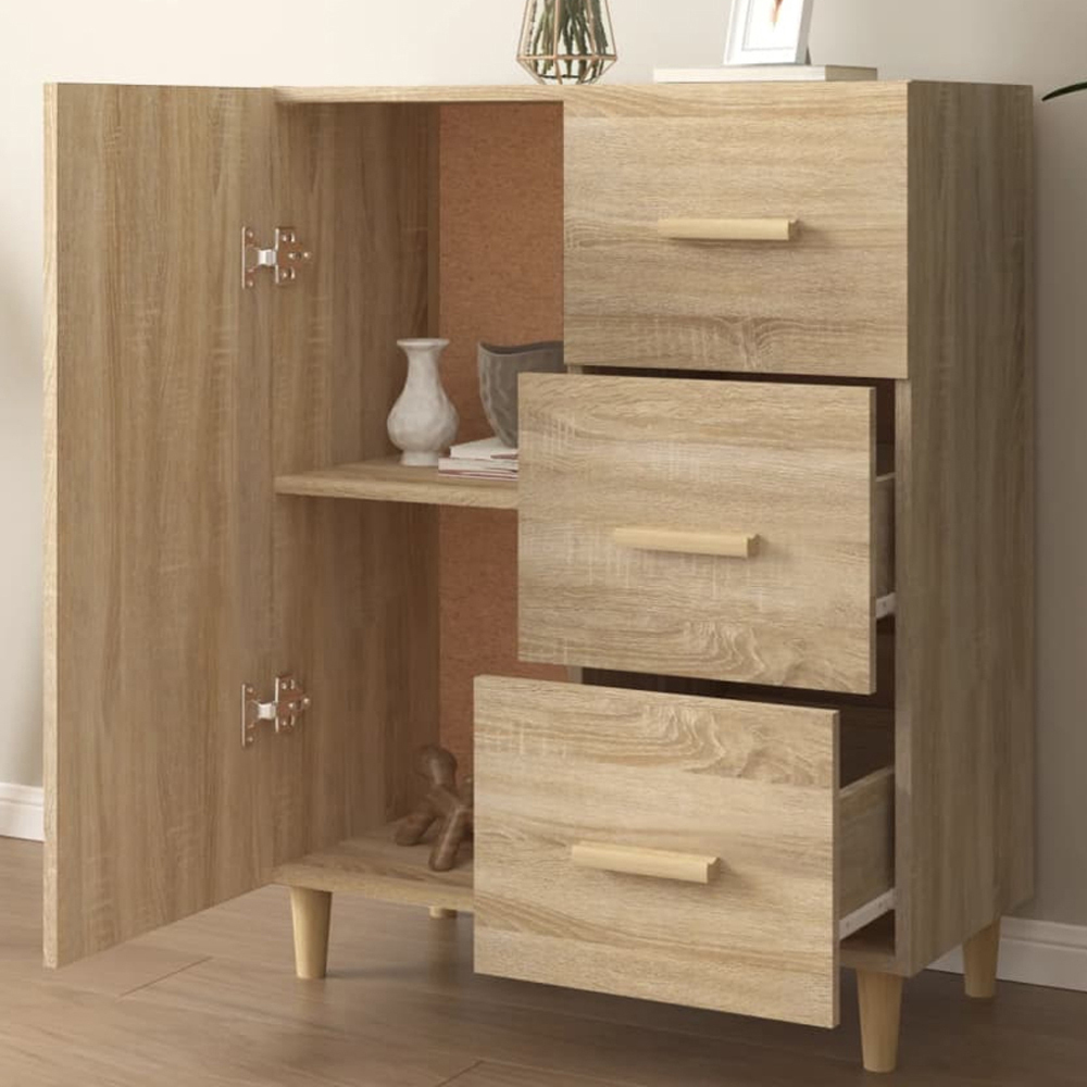 vidaXL Single Door 3 Drawer Sonoma Oak Sideboard with Wooden Legs Image 1