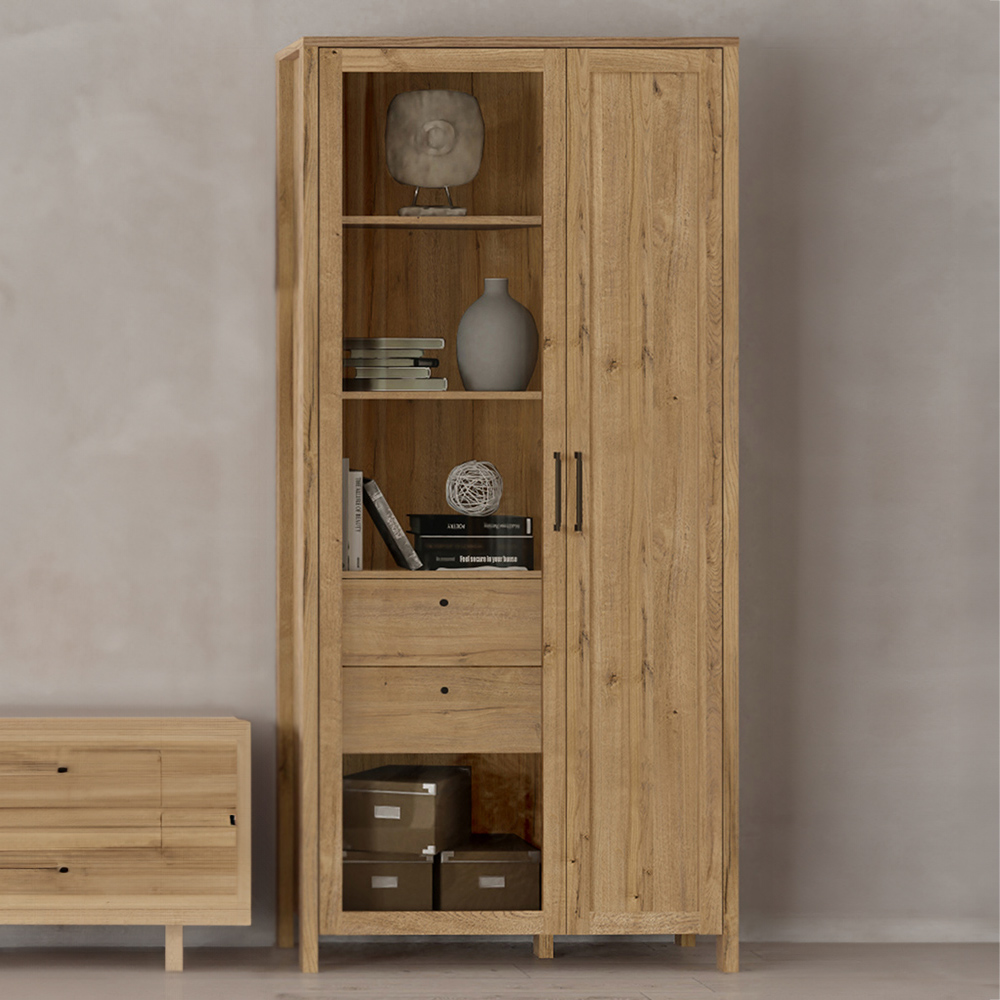 Florence Malte Brun 2 Door 2 Drawer Waterford Oak Display Cabinet Image 1