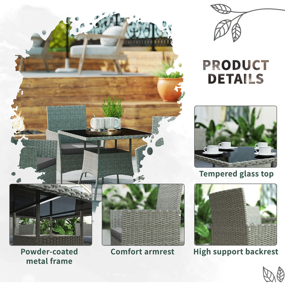 Outsunny 4 Seater Rattan Dining Set Light Grey Image 6