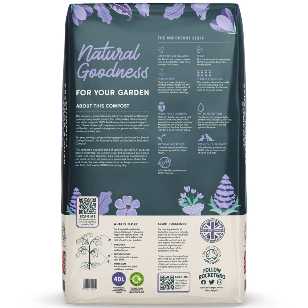 RocketGro Organic Approved Peat-Free Beds and Borders Compost Bag 40L 2 Pack Image 4
