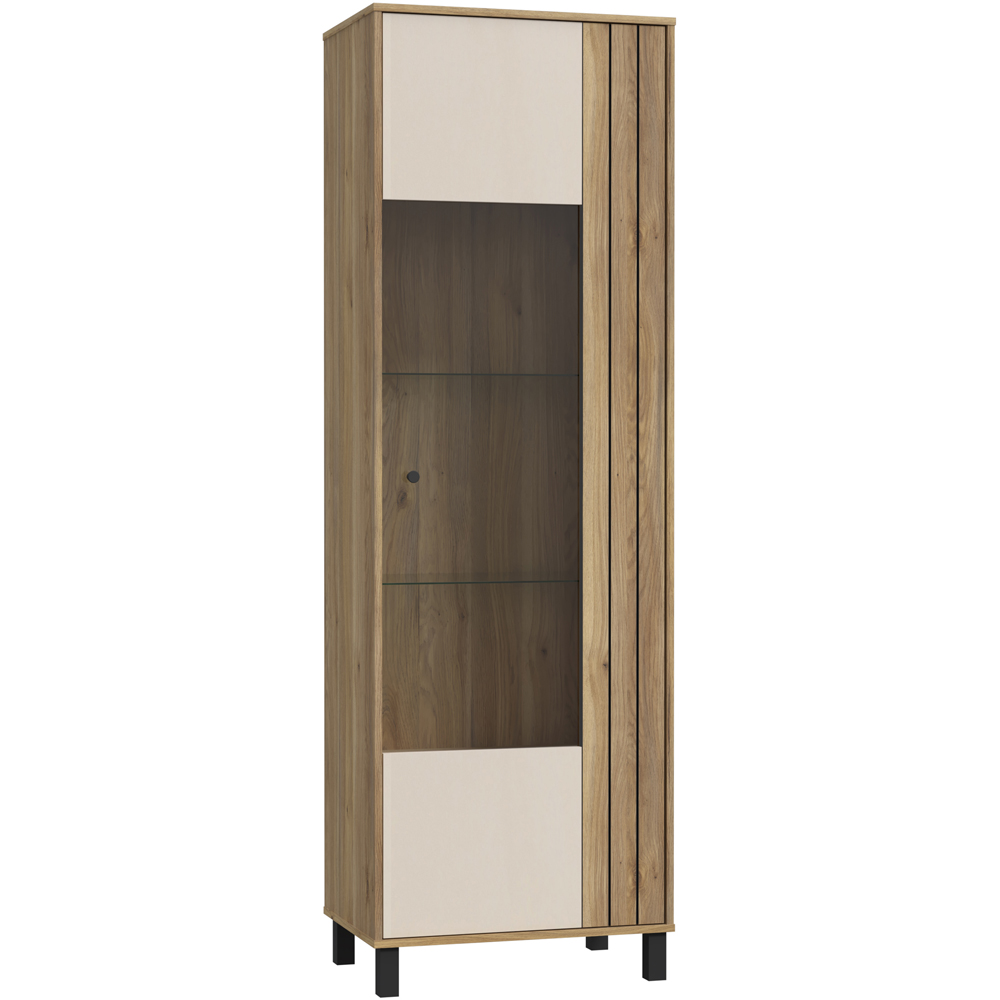 Florence Grafton Single Door Cream and Oak Glass Display Cabinet Image 2