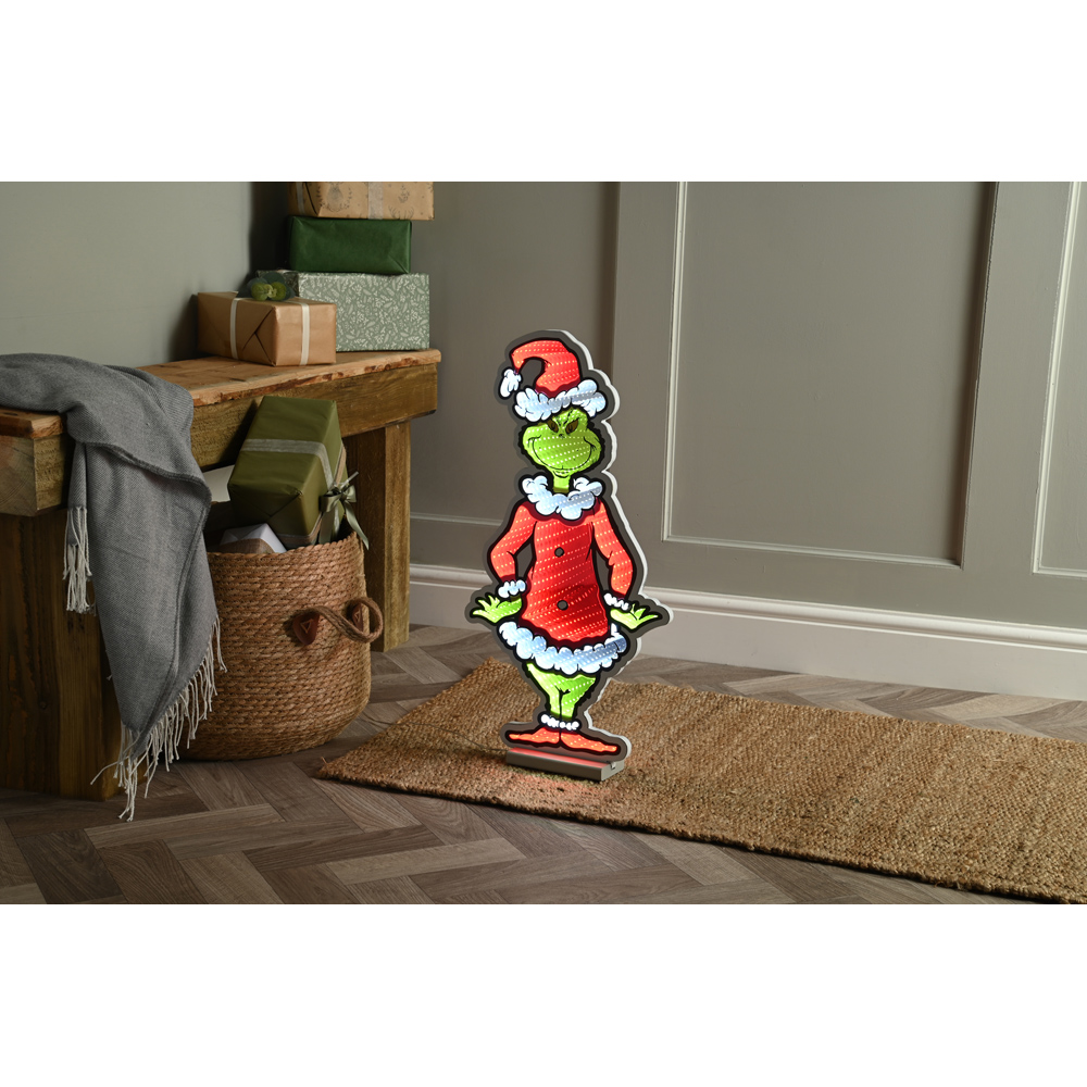 Festive Multicolour LED Grinch in Santa Suit Infinity Light Christmas Decoration 60cm Image 2