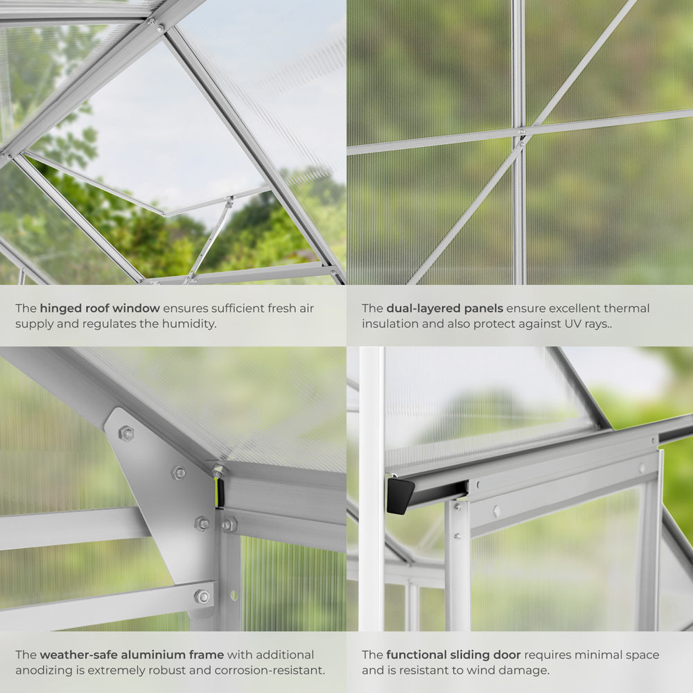 tectake Aluminium Frame 6.2 x 4ft Greenhouse with Base and Lean-To Image 4