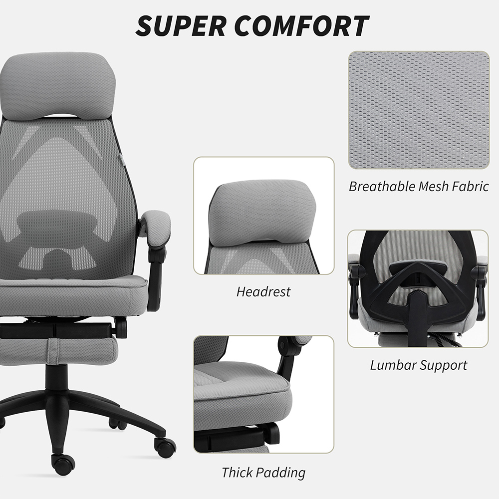 Portland Dark Grey Mesh Swivel Home Office with Footrest Image 6