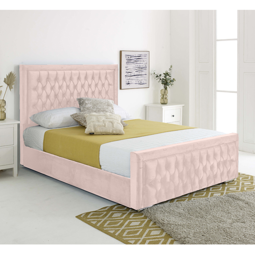 Eleganza Paloma Double Pink Plush Velvet Bed Frame with Headboard and Footboard Image 5
