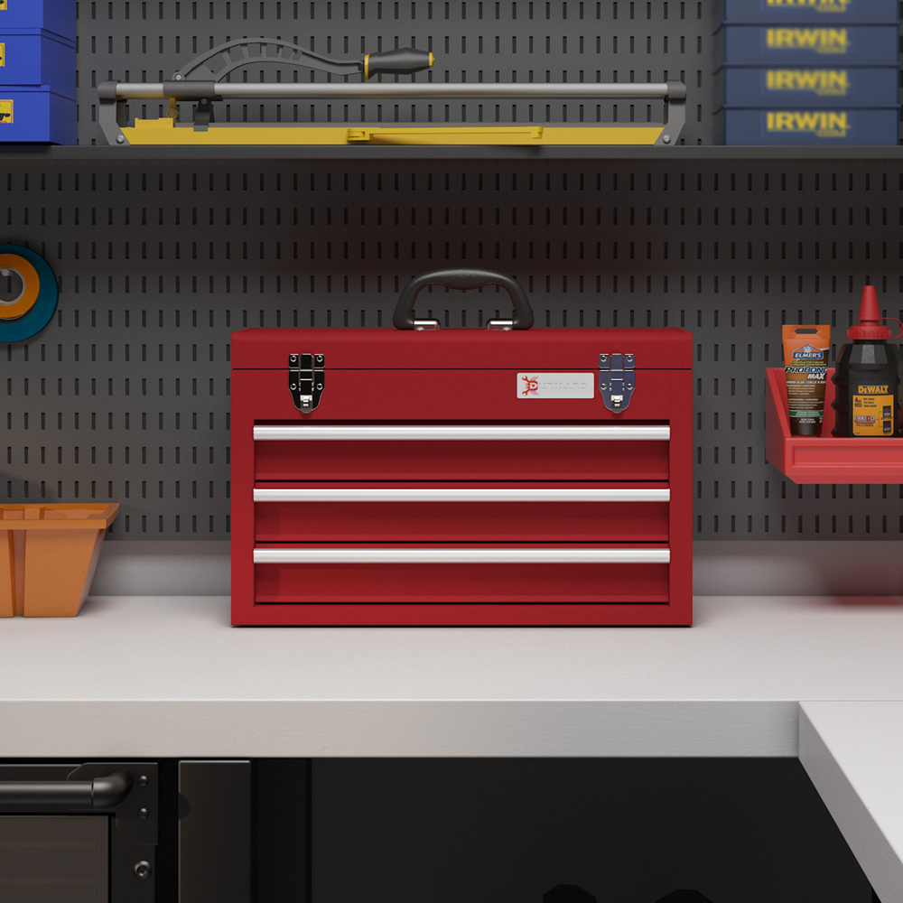 Durhand 3 Drawer Red Lockable Metal Tool Chest Image 6