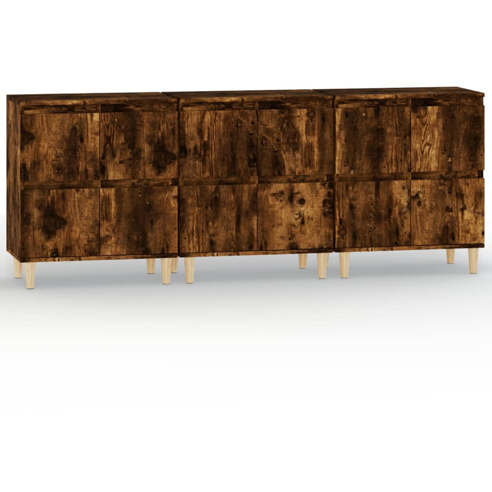 vidaXL 4 Door Smoked Oak Sideboard Set of 3 Image 2