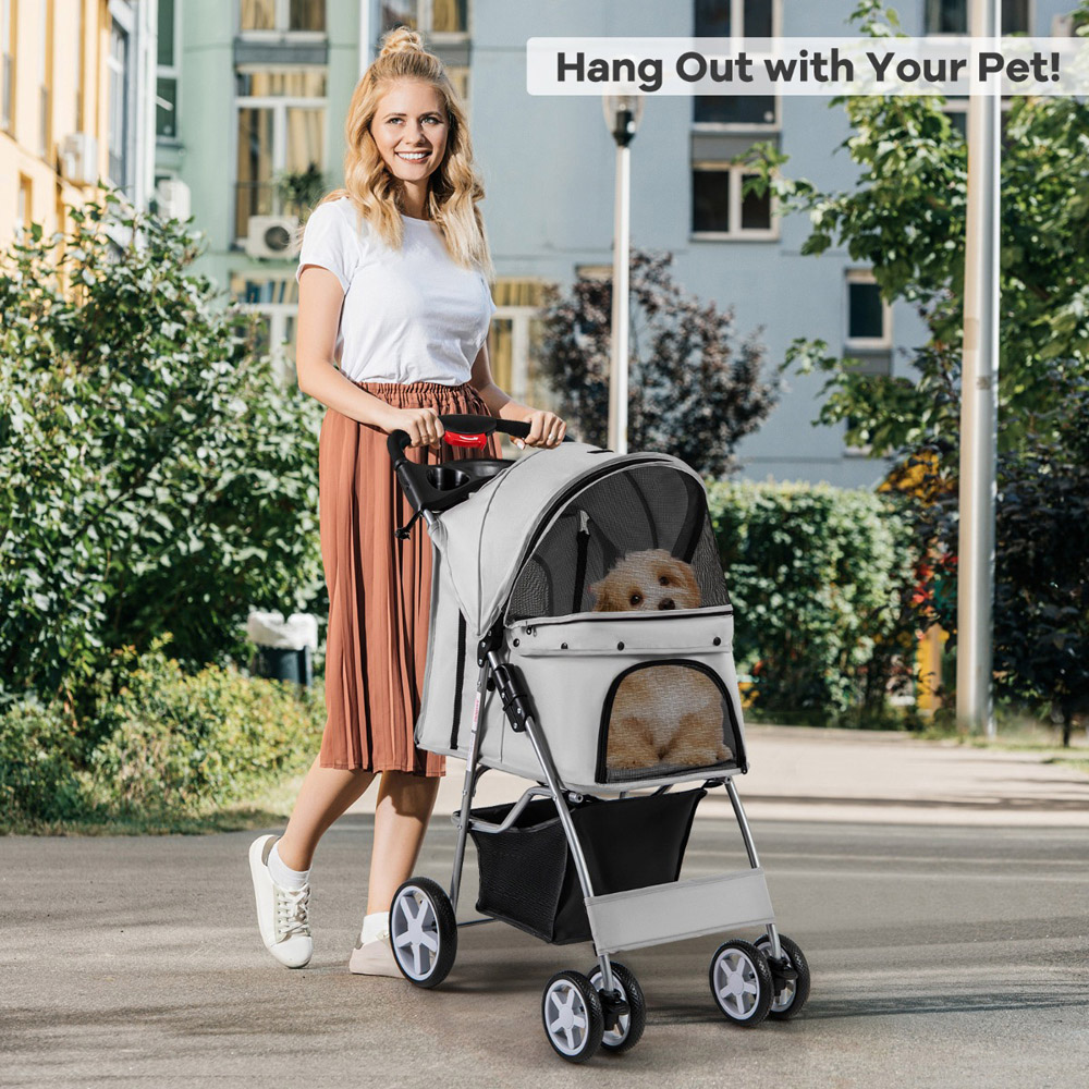 Costway Grey Folding Pet Stroller with Wheels and Canopy Image 2