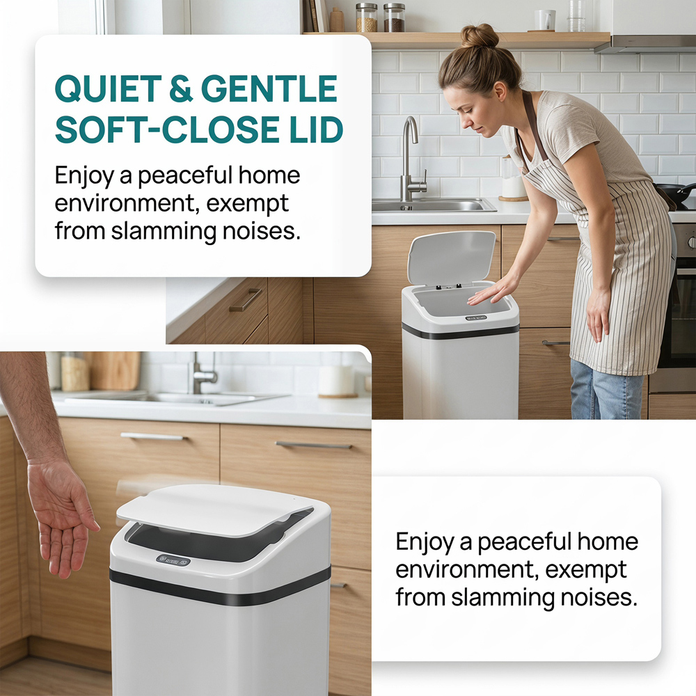 HOMCOM White Galvanised Steel Kitchen Sensor Bin with Automatic Close 48L Image 3