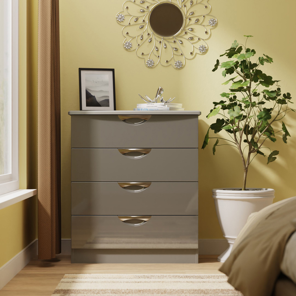 Crowndale Camden 4 Drawer Grey Gloss and Dusk Grey Chest of Drawers Ready Assembled Image 7