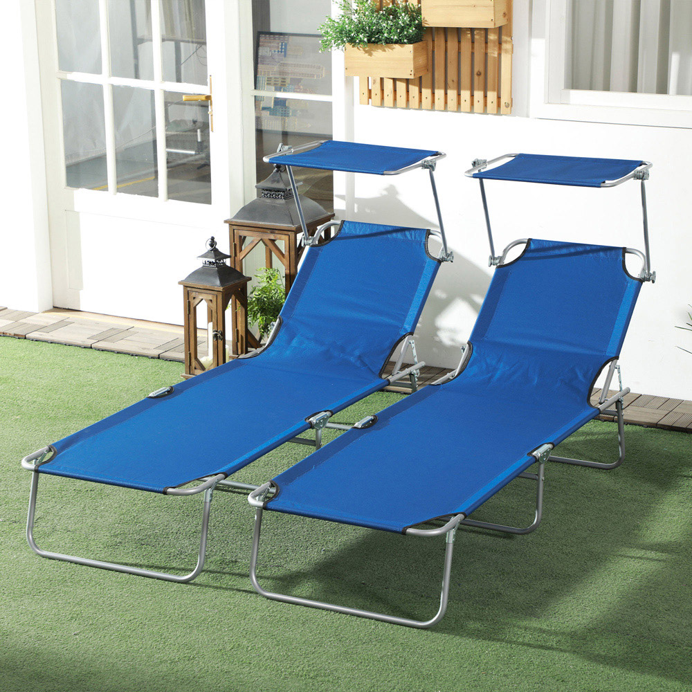 Outsunny Set of 2 Blue Adjustable Folding Sun Lounger Image 7