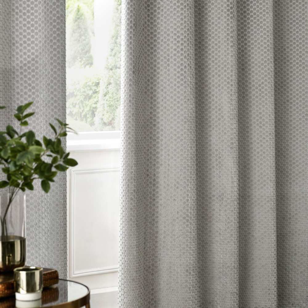 Paoletti Neptune Silver Fully Lined Velvet Eyelet Curtains 229 x 183cm Image 4