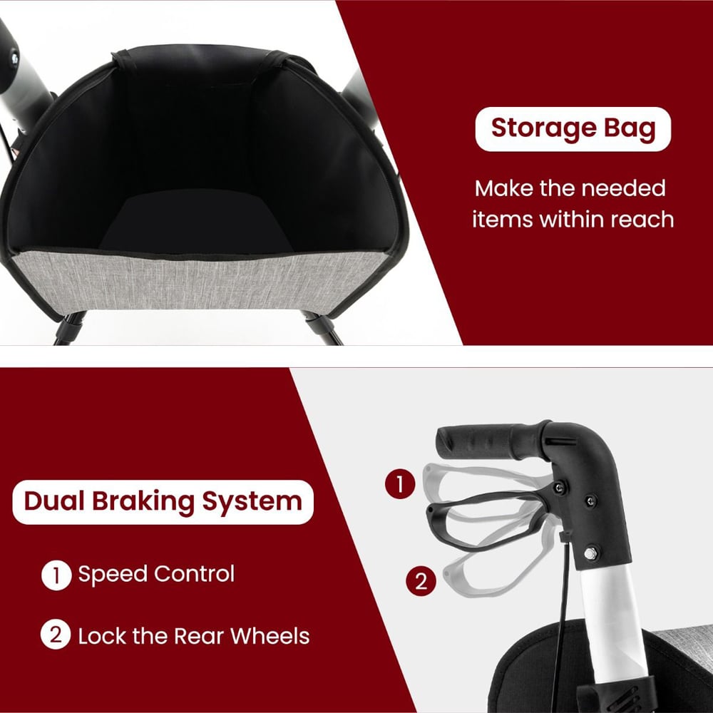 Costway Black Folding Aluminium Rolling Walker with Zippered Storage Bag Image 6