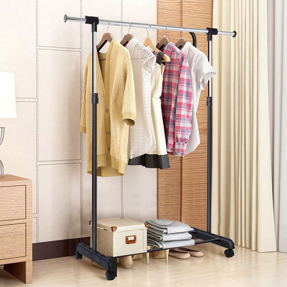Costway Single Rail Adjustable Garment Rack with Wheels Image 2