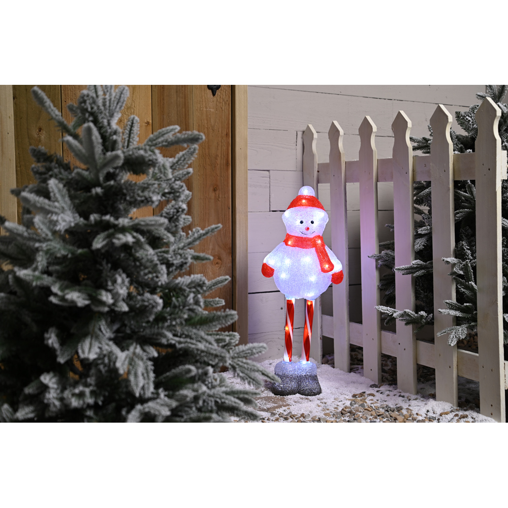 Festive 40 White LED Acrylic Candy Cane Leg Snowman Outdoor Christmas Decoration 70cm Image 2