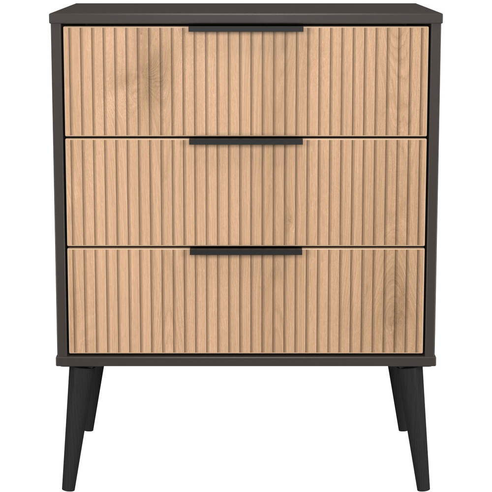 Crowndale Hong Kong 3 Drawer Slatt Effect and Graphite Midi Chest of Drawers Ready Assembled Image 2