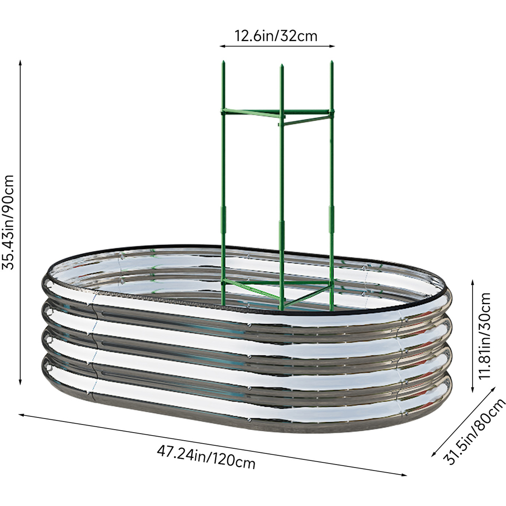 Living and Home Silver Oval Shaped Galvanised Steel Raised Garden Bed 120 x 80 x 30cm Image 8