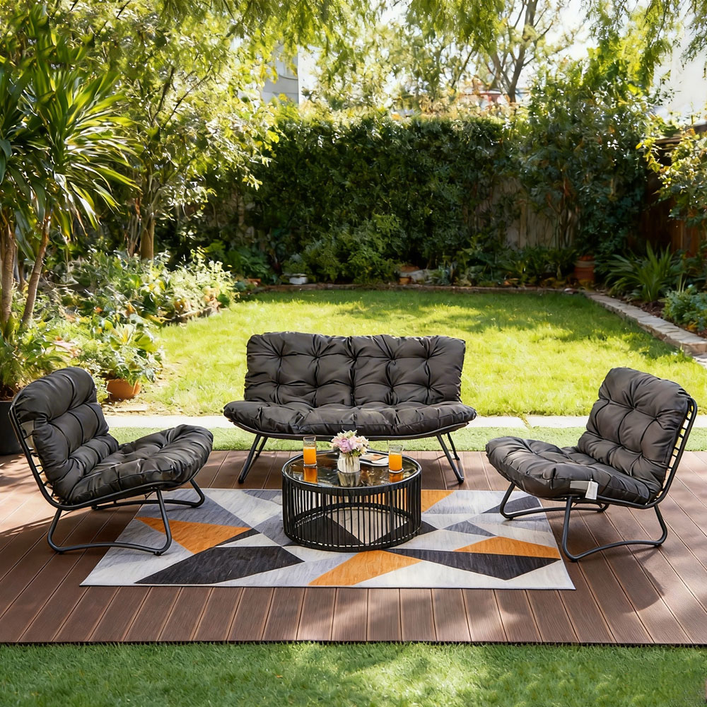 Furniture One 4 Seater Grey Cushioned Outdoor Lounge Set Image 1