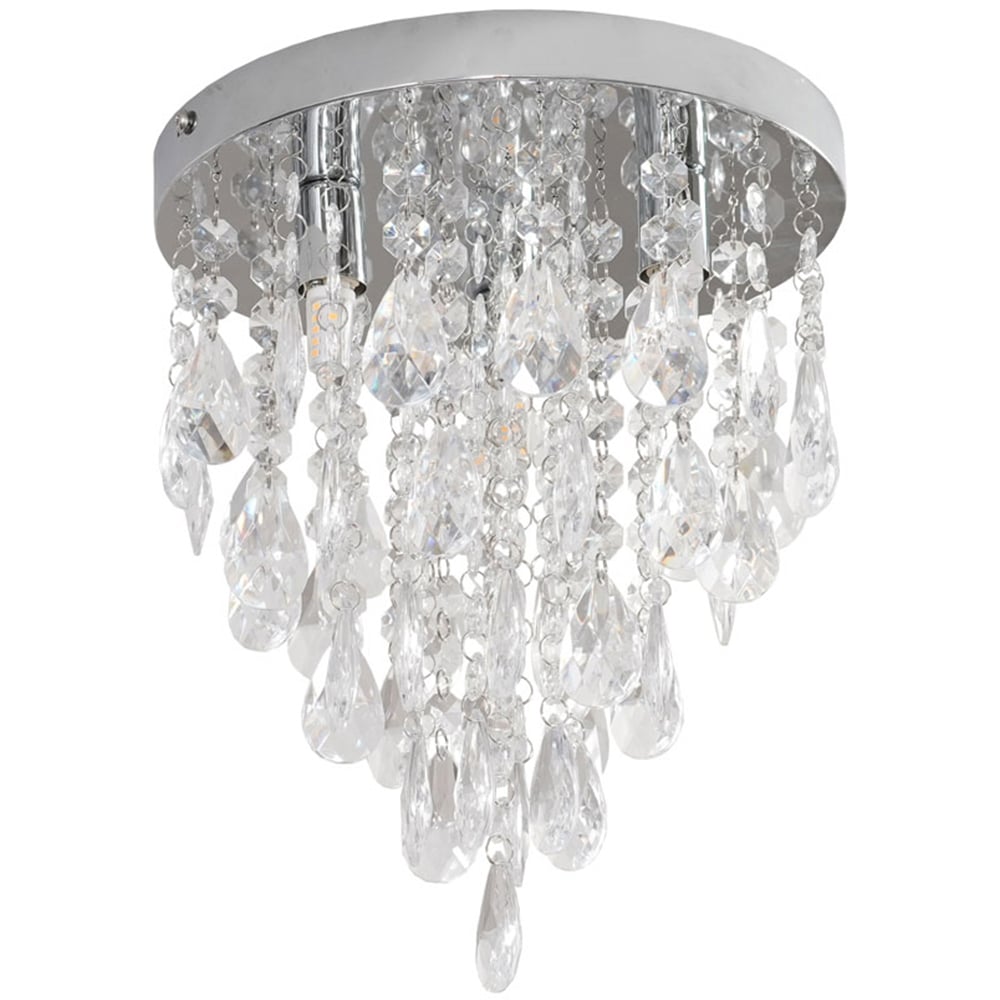ValueLights Lara Chrome Flush Chandelier Style Acrylic Droplet LED Ceiling Light Image 1