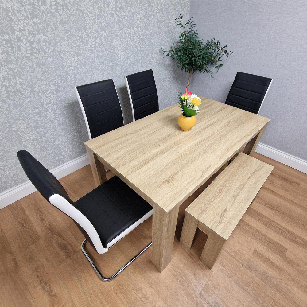 Portland Kosy Koala 6 Seater Dining Bench Set Oak Effect and Black Image 6