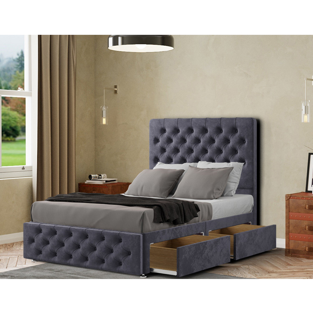 Portland Mary Chesterfield Double Steel Plush Divan Bed with 2 Drawer and Headboard Image 2