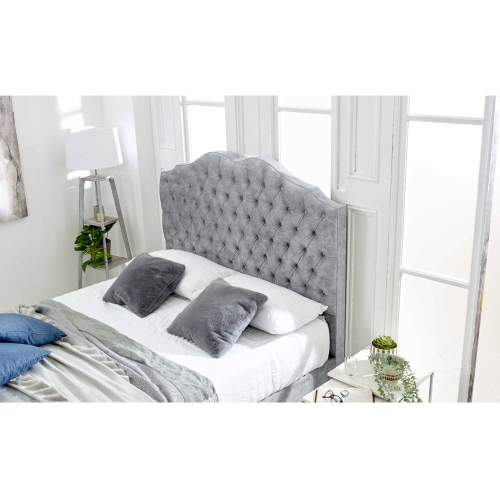 Eleganza Kenwood Single Silver Marble Fabric Bed Frame with Waved Design Headboard Image 3