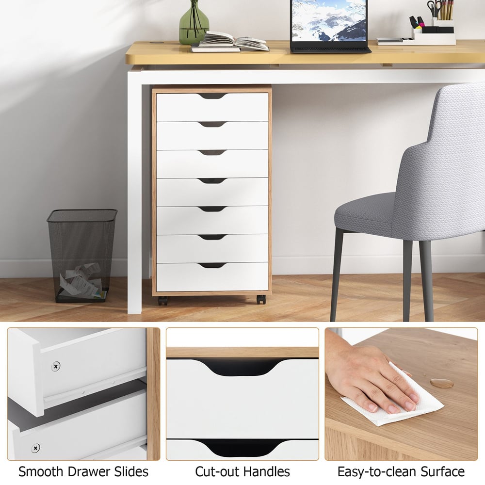 Costway 7 Drawer Natural Mobile File Cabinet Image 8