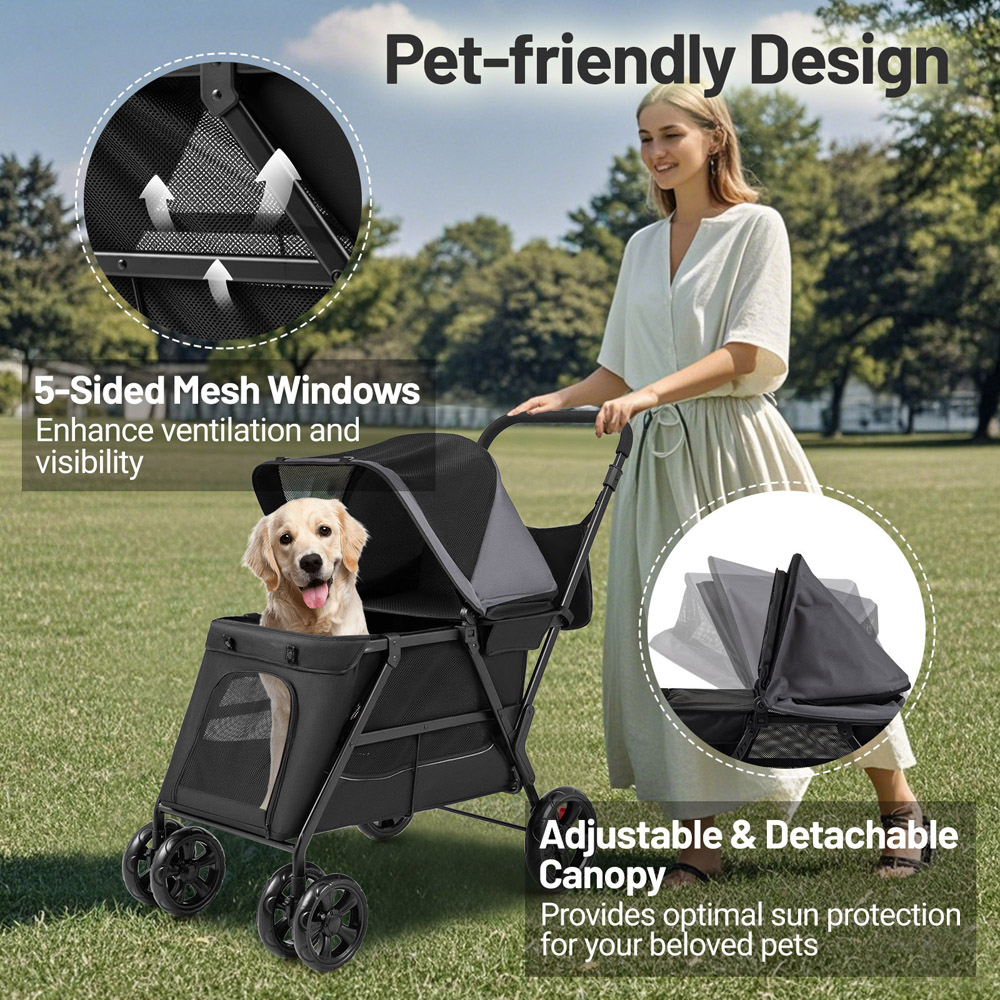 Costway Black and Grey Dual Entry Dog Stroller Wagon Image 5