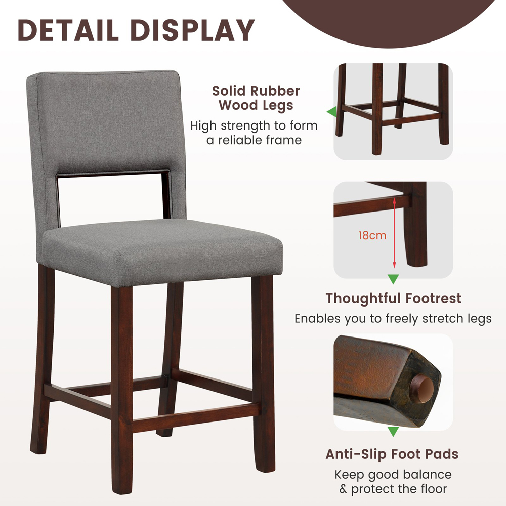 Costway Grey Bar Stool Set of 2 Image 5