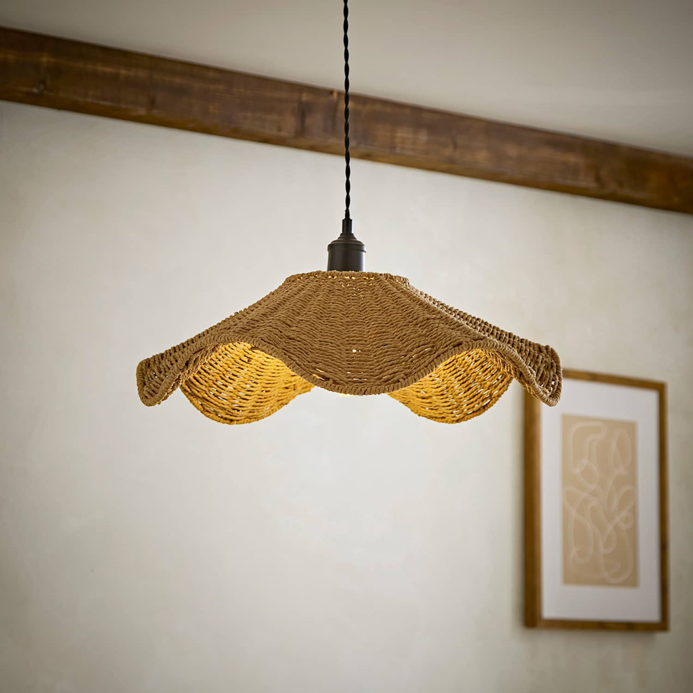 ValueLights Loretta Natural Wicker Wave Easy Fit Ceiling Pendant Light Shade 52cm Image 6