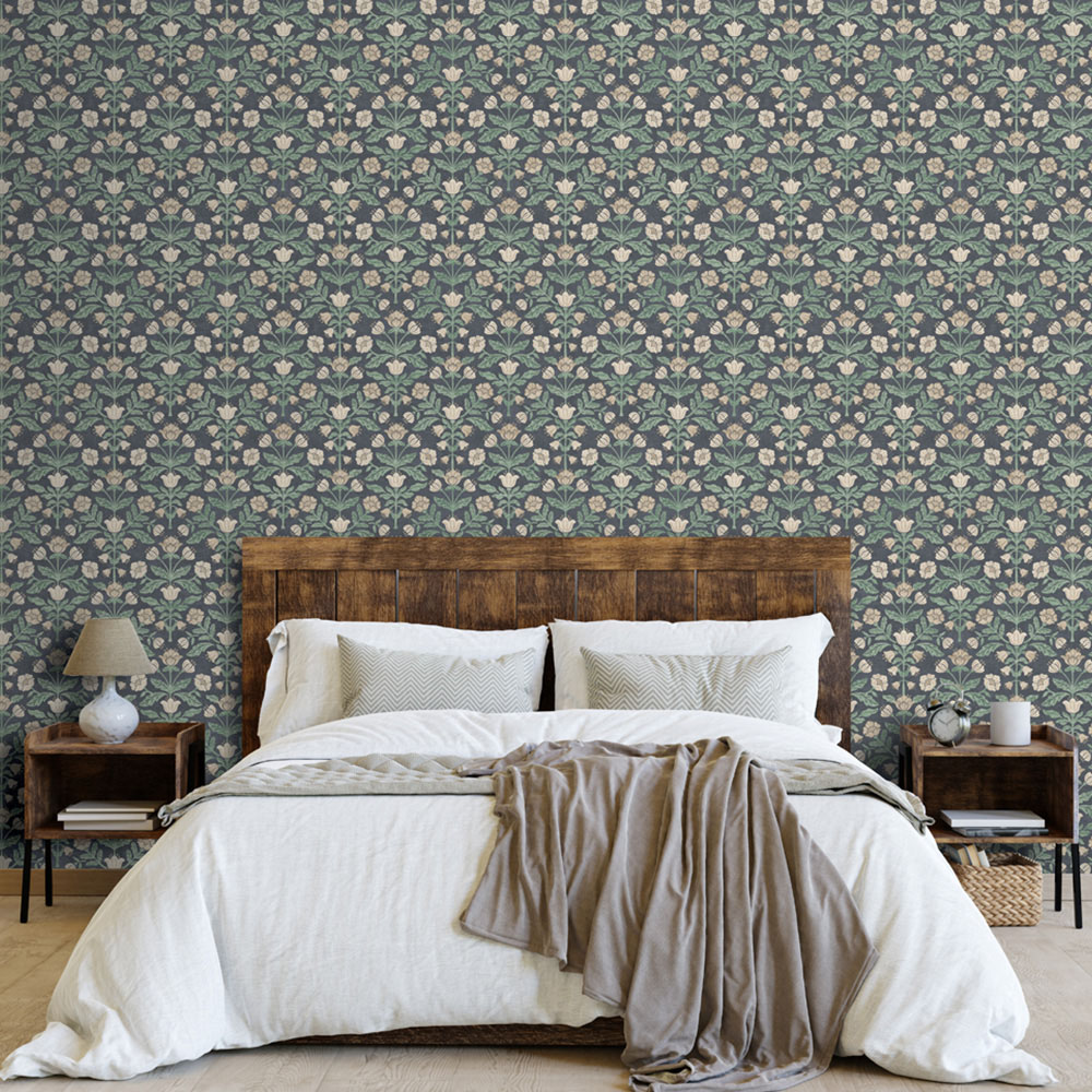 Arthouse Floral Damask Navy Wallpaper Image 3