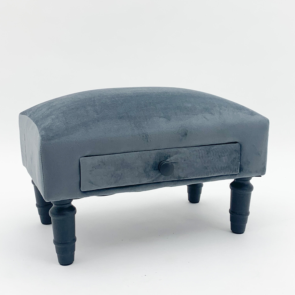Acacia Home Single Drawer Grey Velvet Footstool Image 3