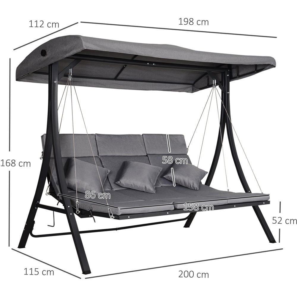 Outsunny 3 Seater Grey Swing Chair with Canopy Image 6