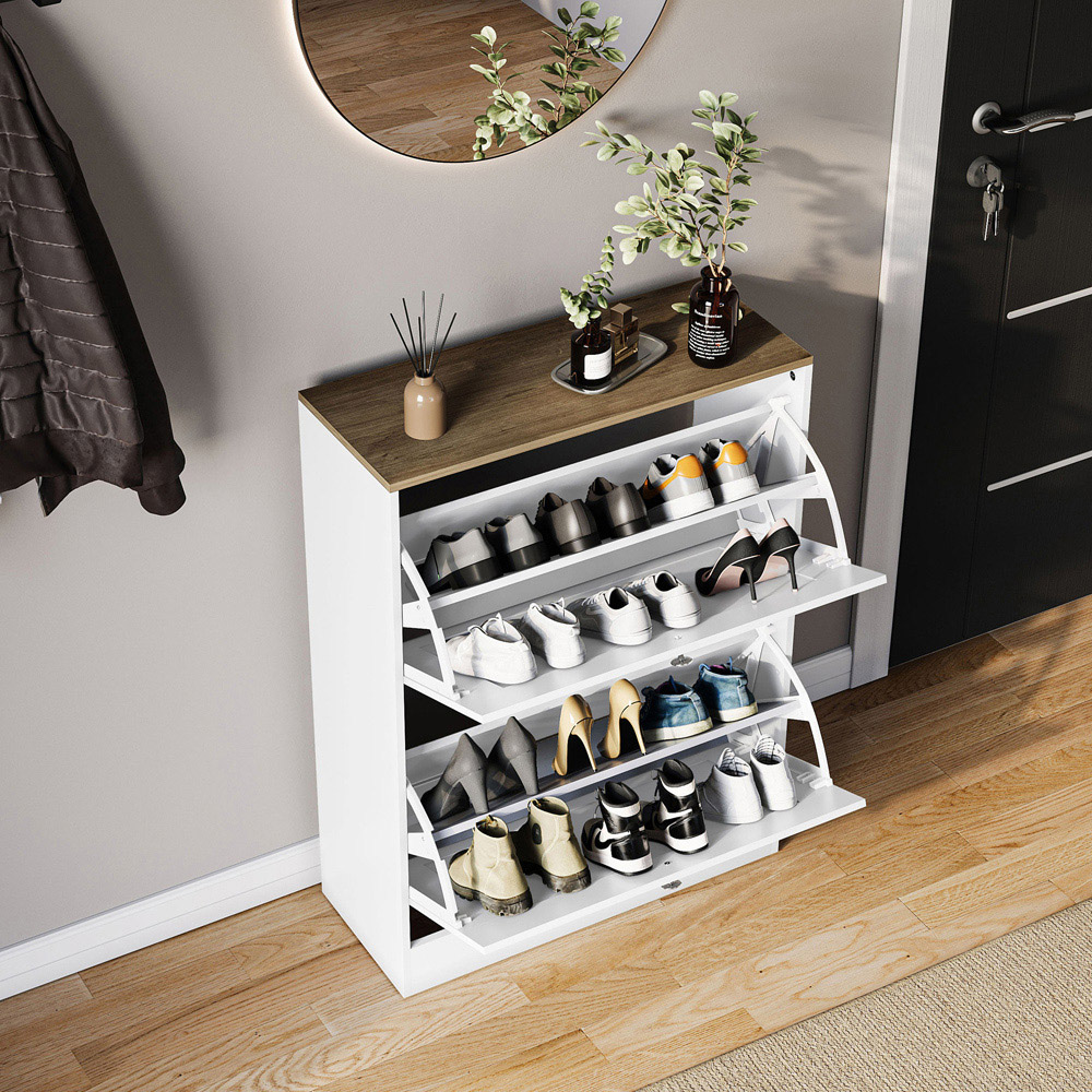 VIDA DESIGNS 2 Drawer White and Oak Effect Shoe Cabinet Image 4
