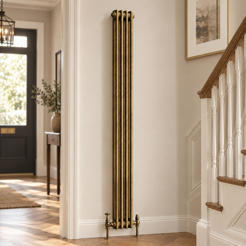 Go Bathrooms Clarence Antique Brass 2 Column 4 Section Radiator 1800 x 200mm Image 3
