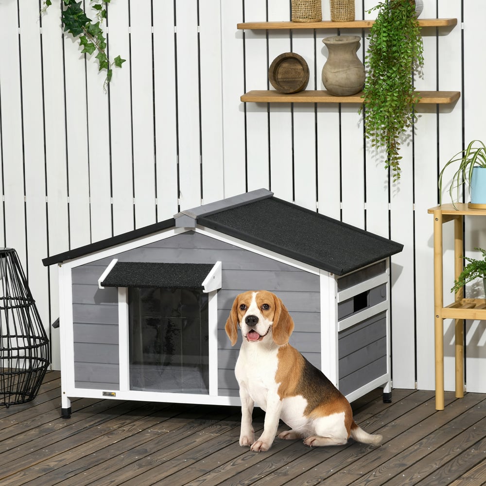 PawHut Large Grey Wooden Outdoor Dog Kennel Image 2