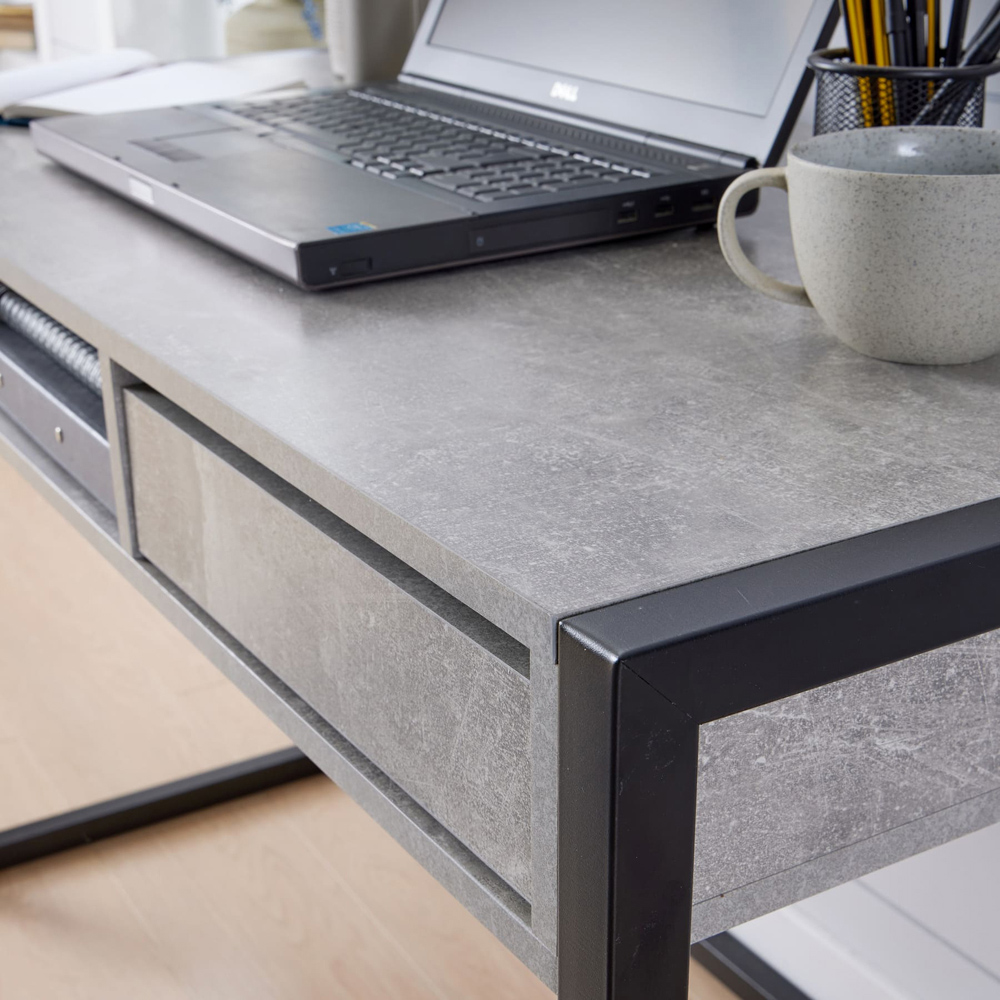 Home Source Toronto 2 Drawer Single Shelf Concrete Effect Office Desk Image 4